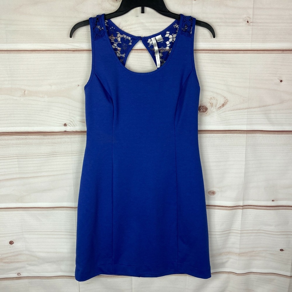 Lauren Conrad Dress Women 10 Sleeveless Scoop Neck Mini Purple Lace Back Bodycon